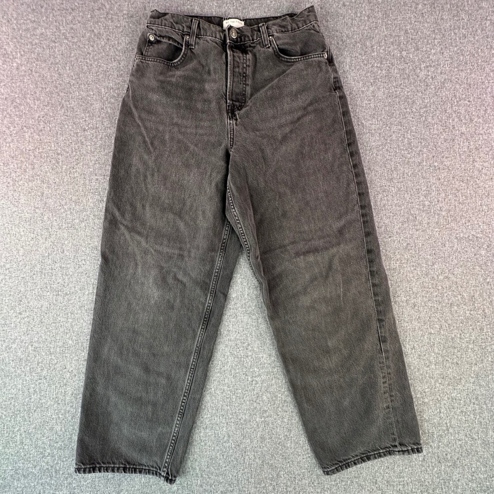 We The Free Jeans Womens 29 Wide Leg Black Washed Denim Button Fly High Rise